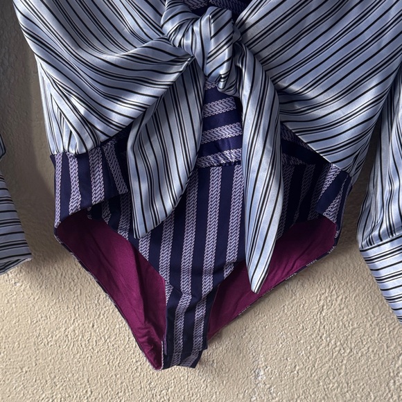 HAODOUYI Blue and Purple Striped V-Neck Bodysuit - Picture 4 of 7